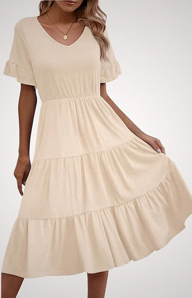 ZEAGOO Sommerkleid Damen V-Ausschnitt A-Linie Blumen Rüschen Kurzarm mit Taschen