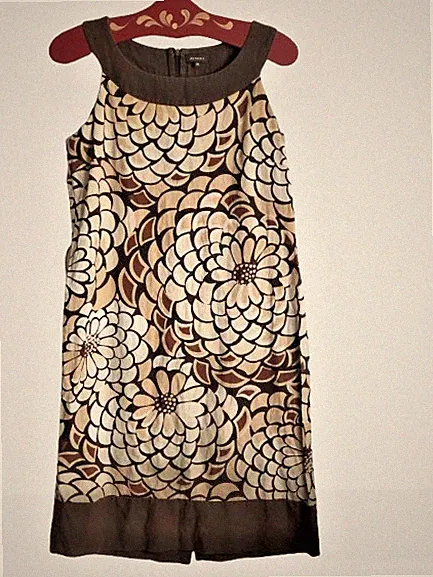 @ ZENDRA Kleid A Line braun beige Gr. 46 Blumen geometrische Formen 55% Leinen