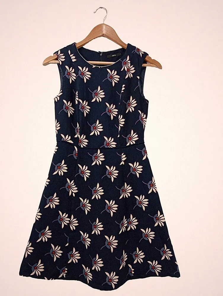 ZERO A-Linien Kleid Damen Kleid Gr. DE 34 blau-weiß Elegant