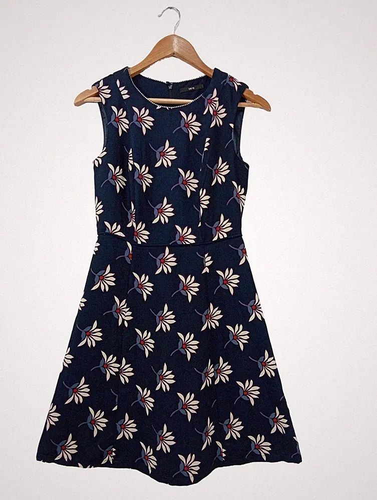ZERO A-Linien Kleid Damen Kleid Gr. DE 34 blau-weiß Elegant