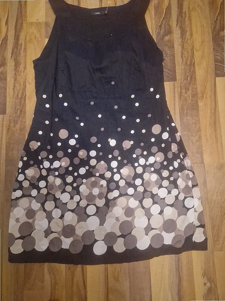 zero Damen A-Linie Kleid 42, schwarz/beige, gepunktet, ärmellos, knielang