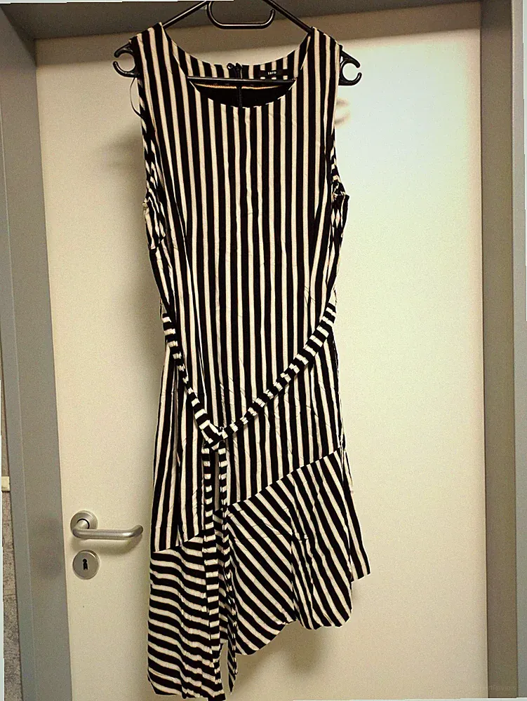 Zero Damen Etuikleid Gr. 42 ärmellos gestreift schwarz/beige, RV. 100% Viskose