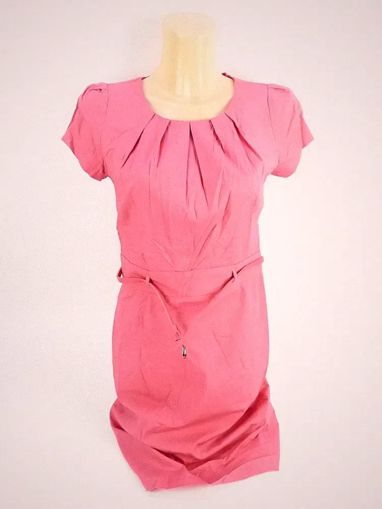 Zero Damen Kleid Etuikleid Gr 36 coralle Rundhals kurzarm Gürtel Regular (18934)