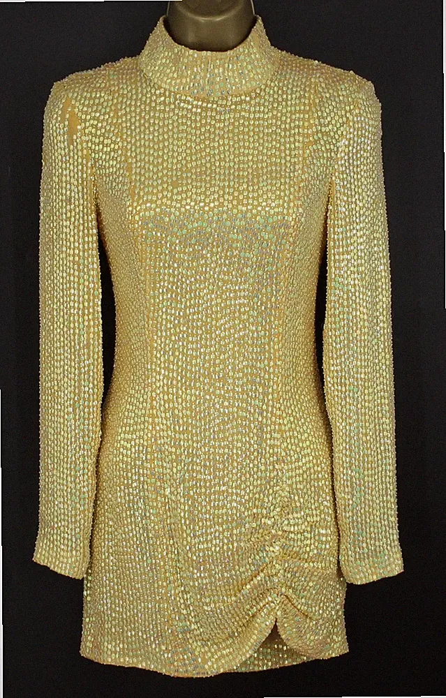 ZEYNEP ARCAY DAMEN MINIKLEID MIT GERAFFTEN VERZIERUNGEN 32/UK 4 GELB UVP £2019 IB