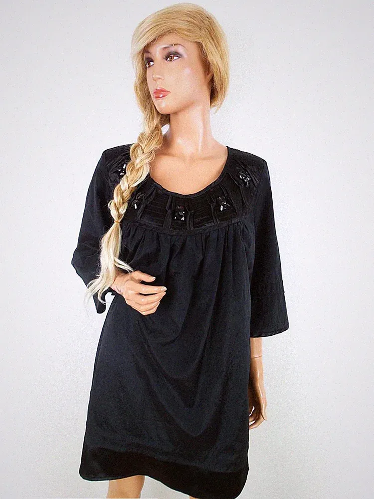 ZIZZI Damen Kleid Gr. M Schwarz 3/4 Ärmel Kristalle Knielang Runder Ausschnitt